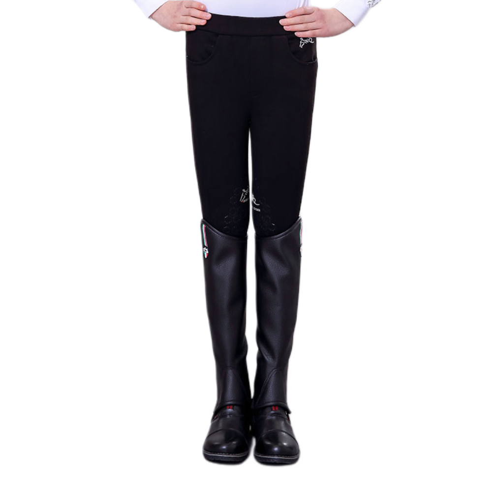 推荐商品：horseleader童装 防滑耐磨硅胶骑马运动长裤 女中大童 CKW6105 黑