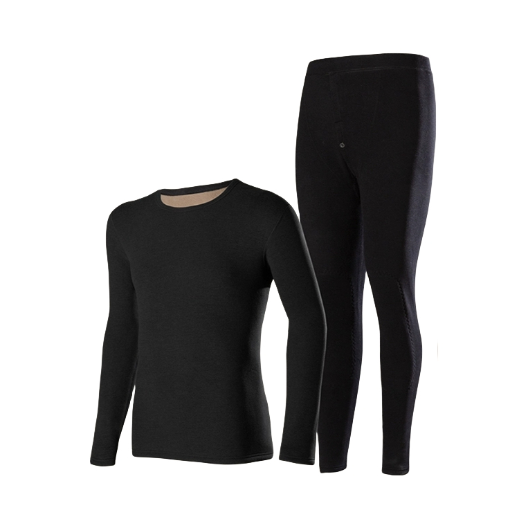 推荐商品：天蚕  纯色内穿羊羔绒德绒自发热内搭圆领加厚加绒恒温保暖内衣套装 男女同款 TC8800886 男士/黑