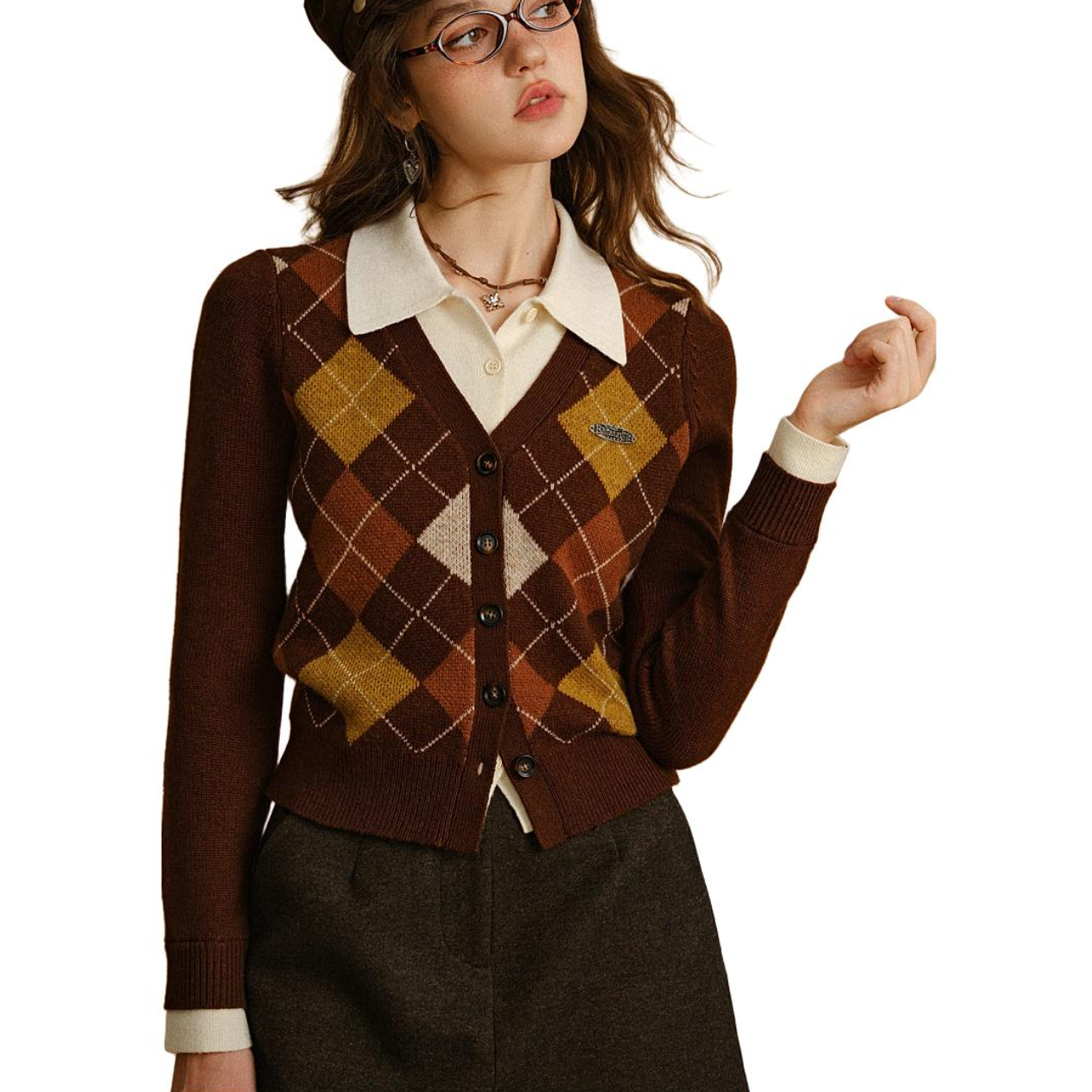 推荐商品：BANANA CICI 柔软透气套头长袖针织衫 女装 C2F4MY196 咖啡格