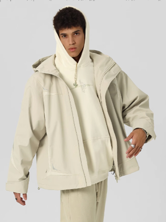 推荐商品：【檀健次同款】JHYQ  美式三合一户外三防面料防风防寒厚款连帽冲锋衣 男女同款 JHYQ-A224 米