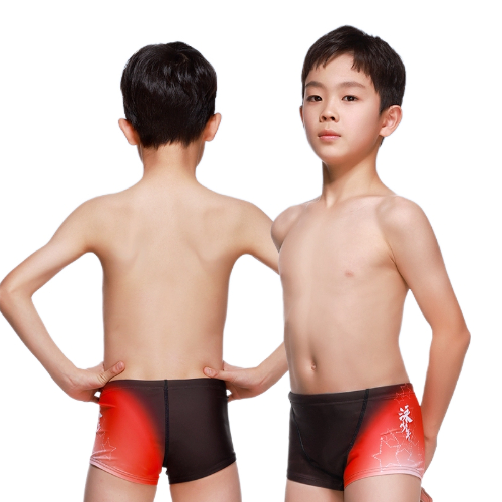 推荐商品：李宁童装  纯色印花透气三角泳裤 男中大童 LXSR042 泳少年平角/红色