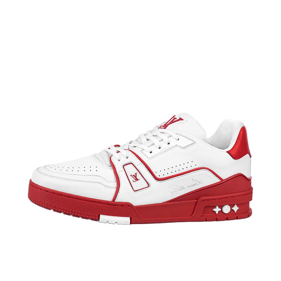 推荐商品：Louis Vuitton Trainer系列 时尚 牛皮 圆头 防滑 轻便 板鞋 白红 