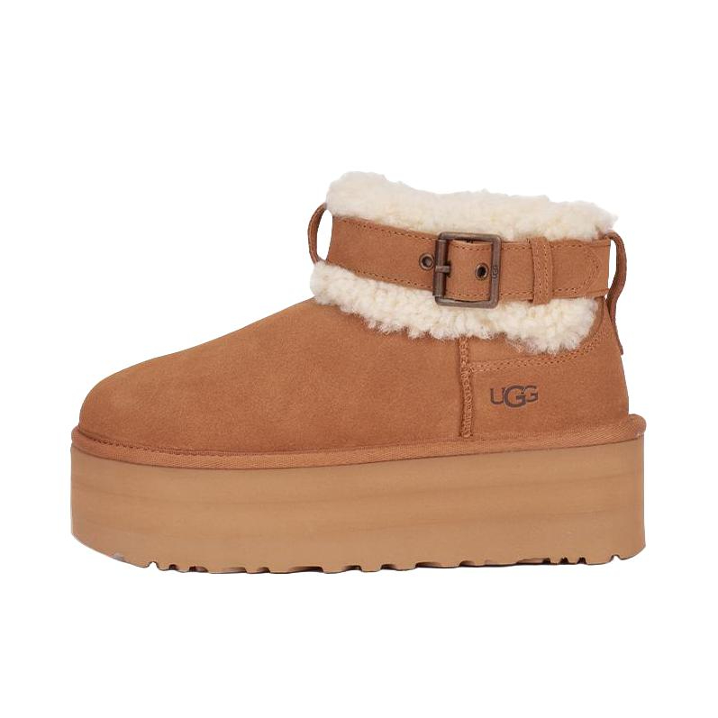 推荐商品：UGG  Ultra Mini Belted Roller  麂皮搭扣 防水加厚 短筒加绒  雪地靴 毛毛鞋 褐色