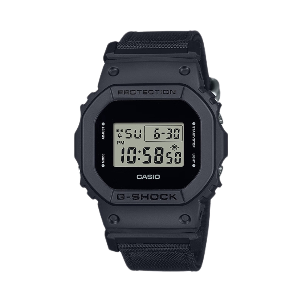 Casio/卡西欧 G-SHOCK 尼龙编织表带限量款小方块运动防水防震电子石英男士手表 黑色 DW-5600BCE-1PR