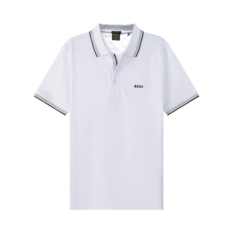 推荐商品：Hugo Boss 徽标Logo刺绣条纹字母印花细节纽扣饰边棉质合身直筒翻领套头短袖polo衫 50469055 本白