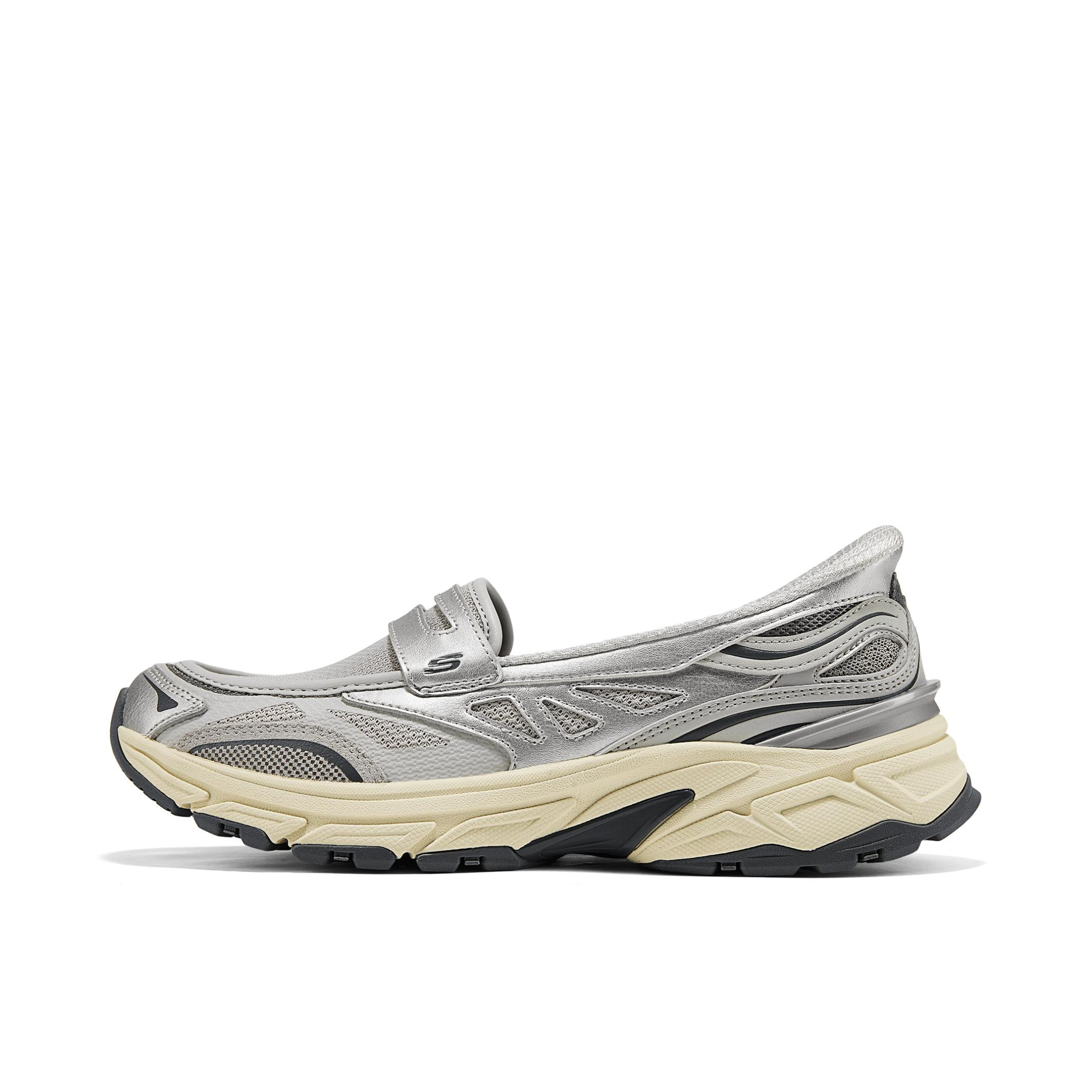 推荐商品：Skechers/斯凯奇 乐福鞋 单鞋 百搭厚底舒适圆头 150715 女款/银色/灰色