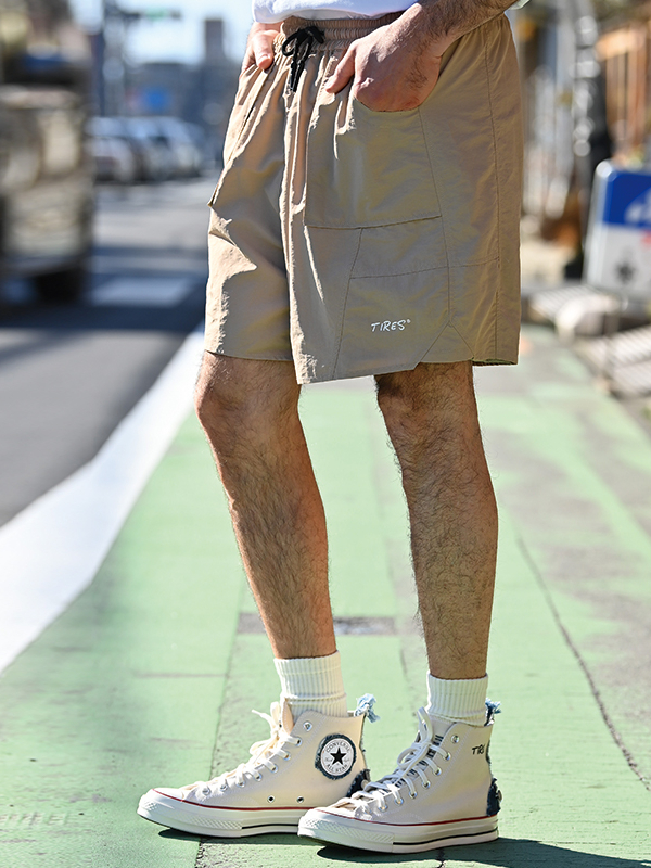 推荐商品：TIRES  沙滩网眼口袋休闲短裤 男女同款 TIRES-23SS05-33-C 卡其