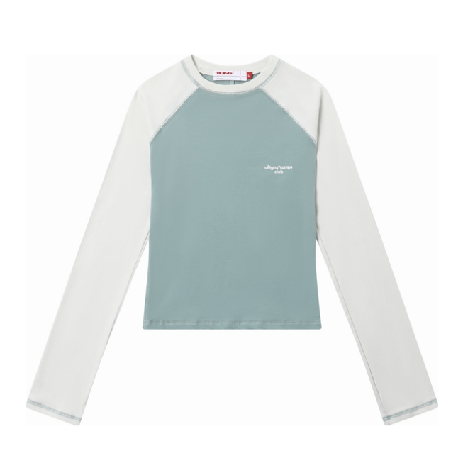 推荐商品：TGNS 欧美风紧身插肩长袖收腰短款紧身衣 男女同款 24SYSS028 松叶绿