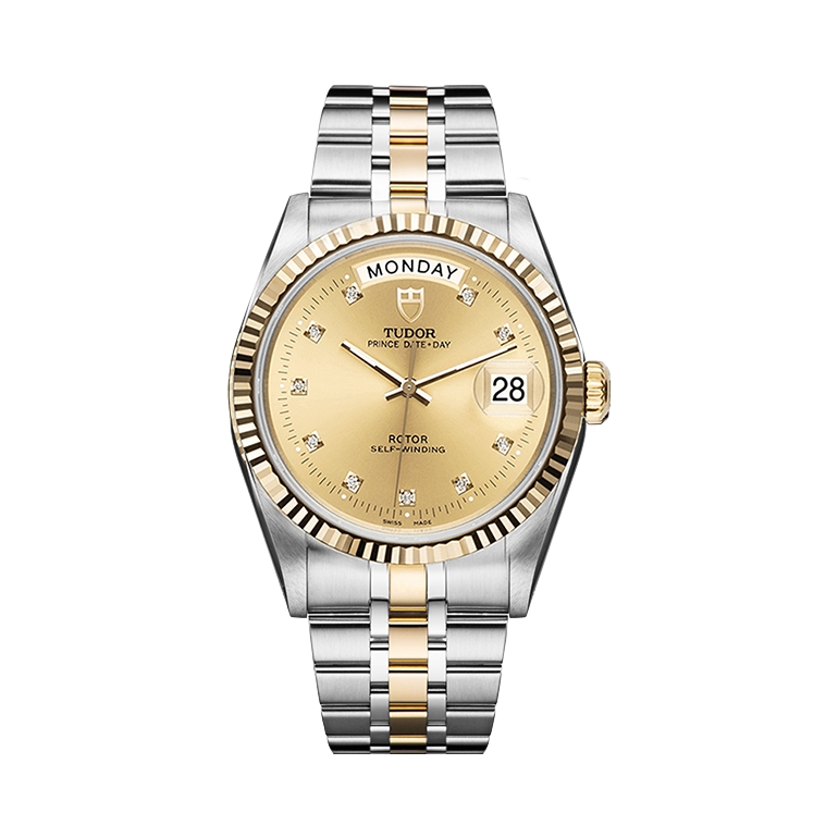 推荐商品：Tudor/帝舵 王子系列 精钢表带镶钻星期日历型防水自动机械表 76213-62483-10DI