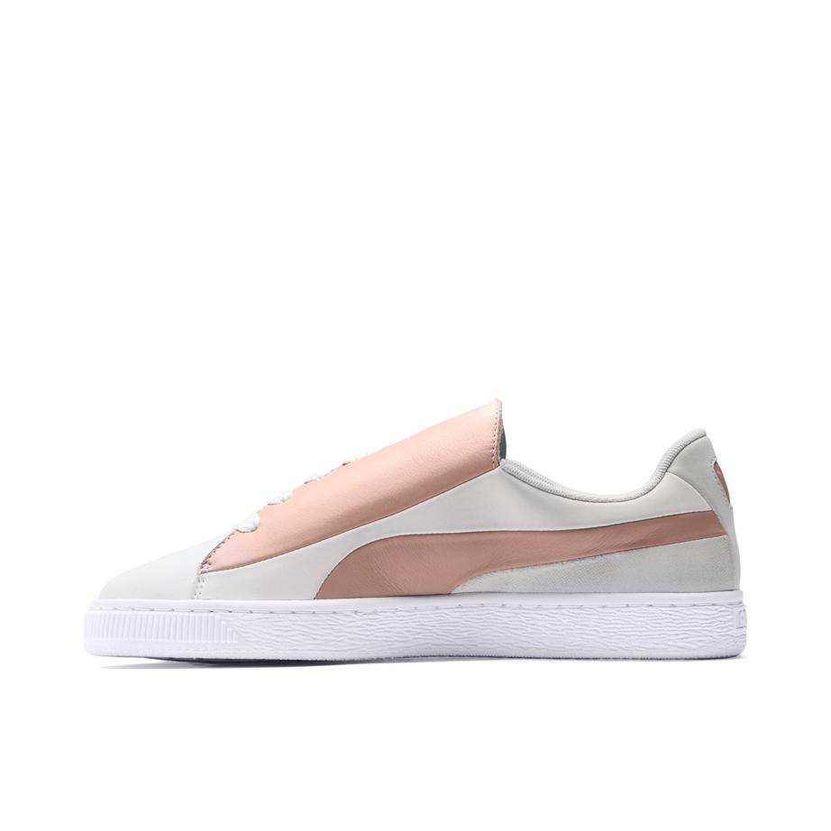 推荐商品：Puma/彪马 Basket Crush Emboss 拼接 轻便透气 防滑耐磨 复古百搭 板鞋 Pink/White 灰粉白