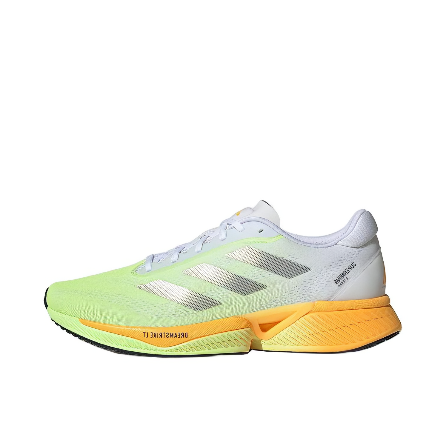 推荐商品：adidas Supernova Eterno 跑鞋 织物回弹减震防滑耐磨慢跑体测训练轻便 白色/绿色/橙色