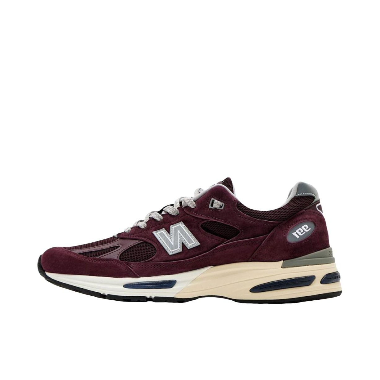 New Balance 991 v2 跑鞋 防滑耐磨网布透气绒面皮合成革舒适圆头复古贴合 酒红色/米色