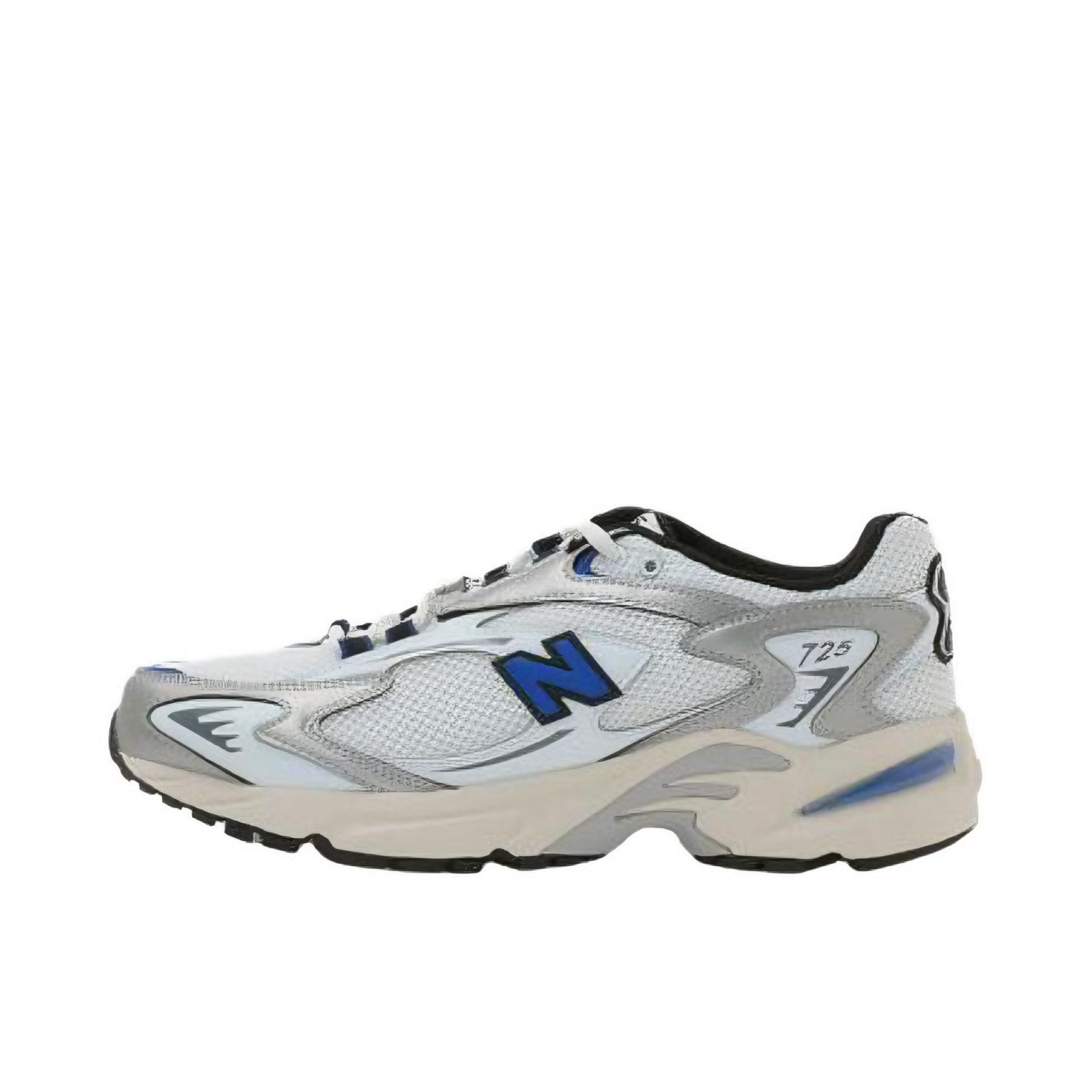 推荐商品：New Balance 725 跑鞋 休闲潮流复古减震防滑耐磨舒适透气运动 D宽/白色/蓝色