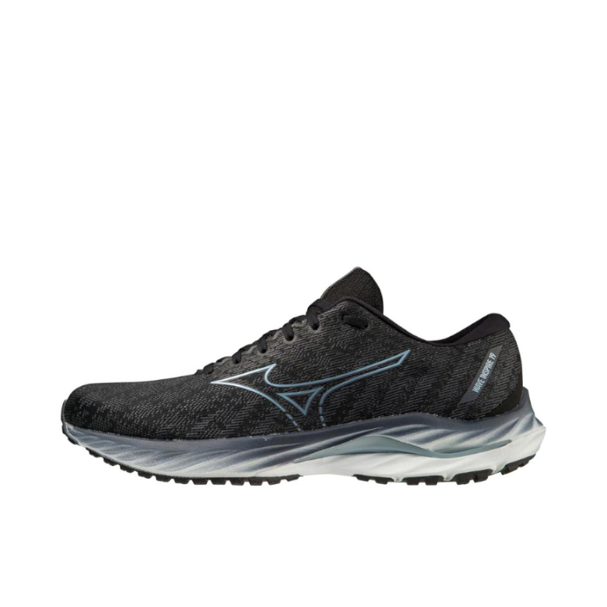 推荐商品：Mizuno/美津浓 Wave Inspire 19 支撑 潮流 缓震 圆头 织物 跑鞋 黑色