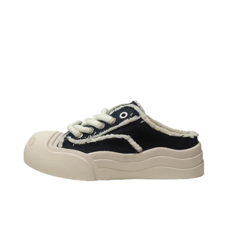 推荐商品：大孚飞跃 帆布鞋 透气半拖一脚蹬简约 女款/黑色