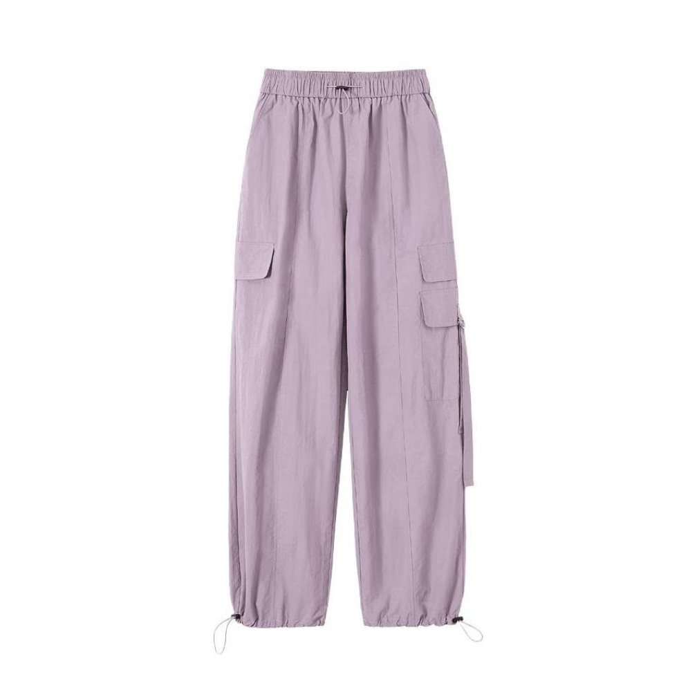 推荐商品：她池 松紧腰裤脚抽绳阔腿工装裤 女装 T51B0270K 灰