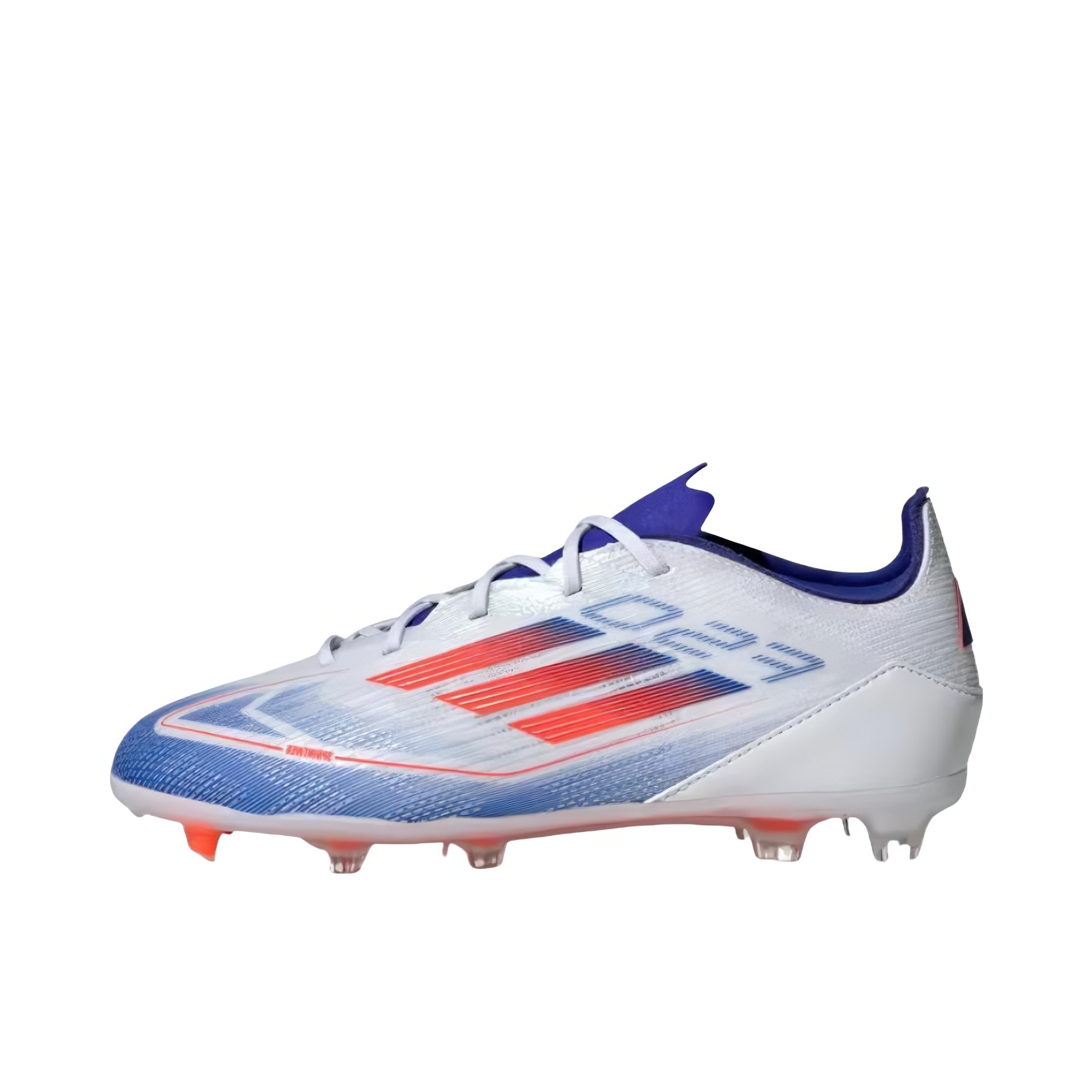 推荐商品：adidas F50 Pro FG 次顶级 胶质长钉 硬天然草场 防滑耐磨 足球鞋 大童/白色/蓝色