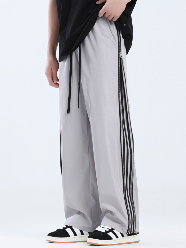 推荐商品：CRUSH KEY 侧边拉链条纹抽绳速干垂感长裤 男女同款 23213JTCK02052 深灰