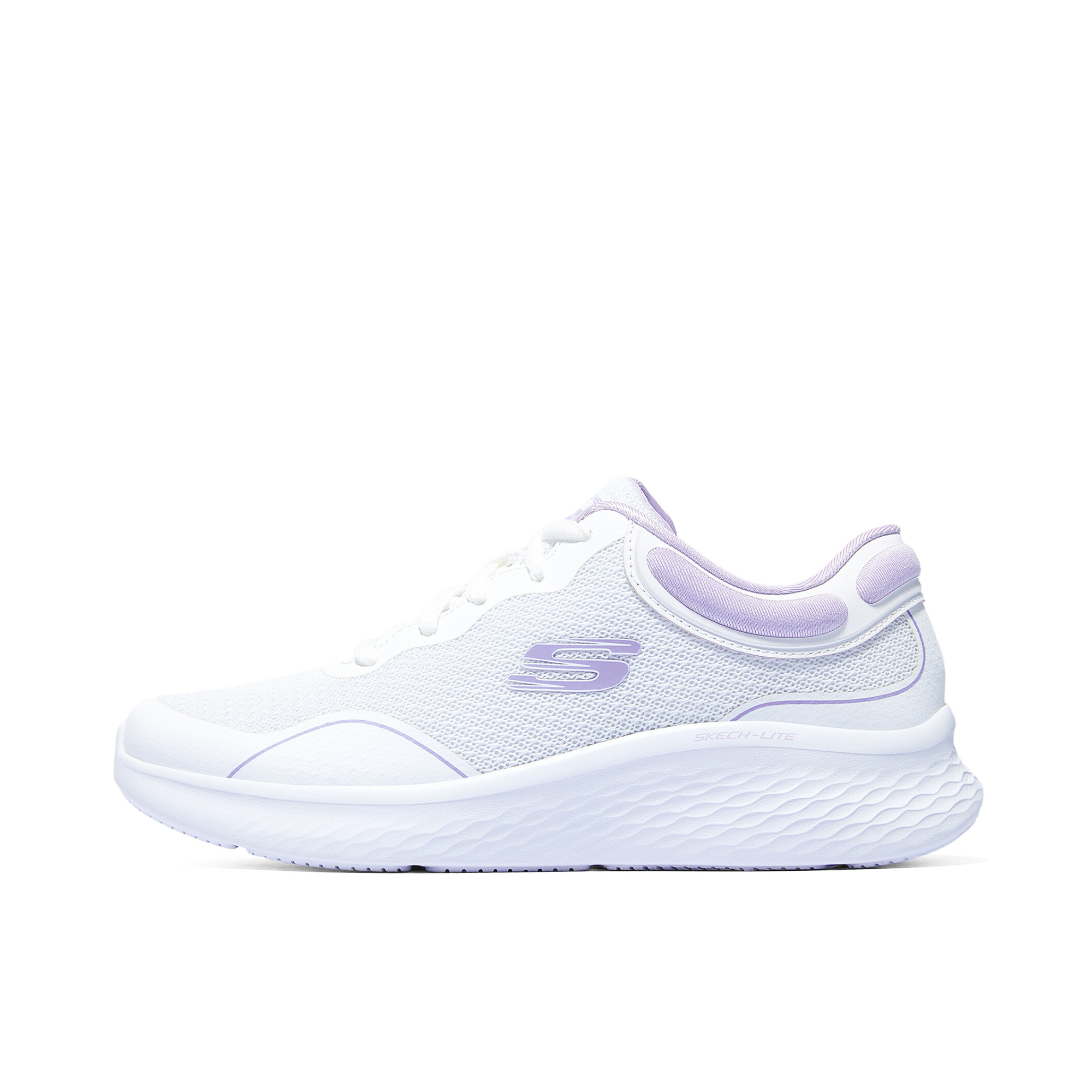 推荐商品：Skechers/斯凯奇 缓震回弹 网面透气 防滑耐磨 舒适软底 百搭复古 潮流 运动休闲鞋 女款/白色/薰衣草色