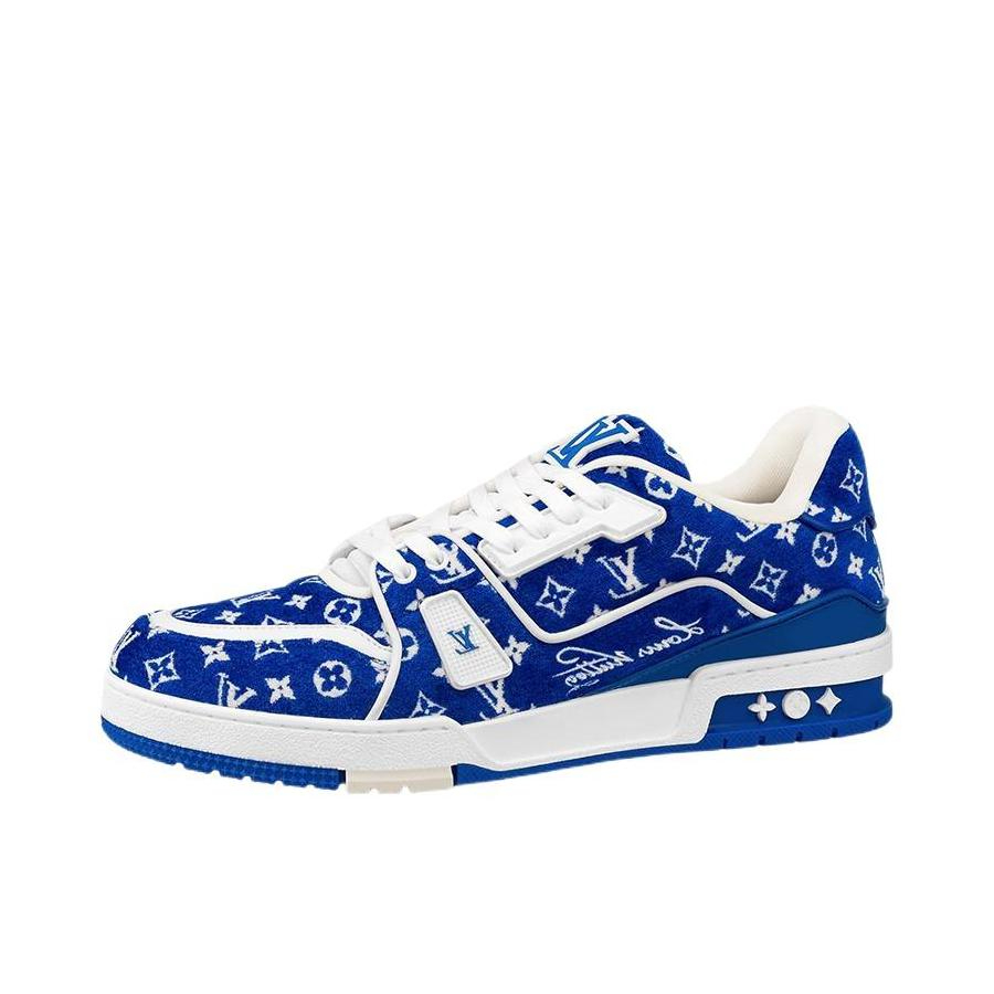 推荐商品：Louis Vuitton Trainer系列 时尚 牛皮 圆头 防滑 轻便 板鞋 海蓝色/白色