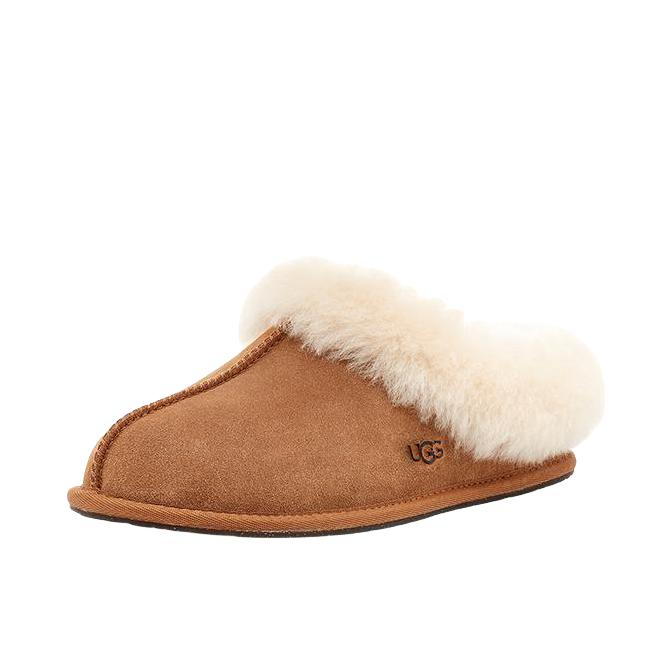 推荐商品：UGG Scuffette 2 休闲轻便 舒适时尚 包头浅口 圆头 加绒加厚 防磨毛鞋领 冬季拖鞋 栗色/白色
