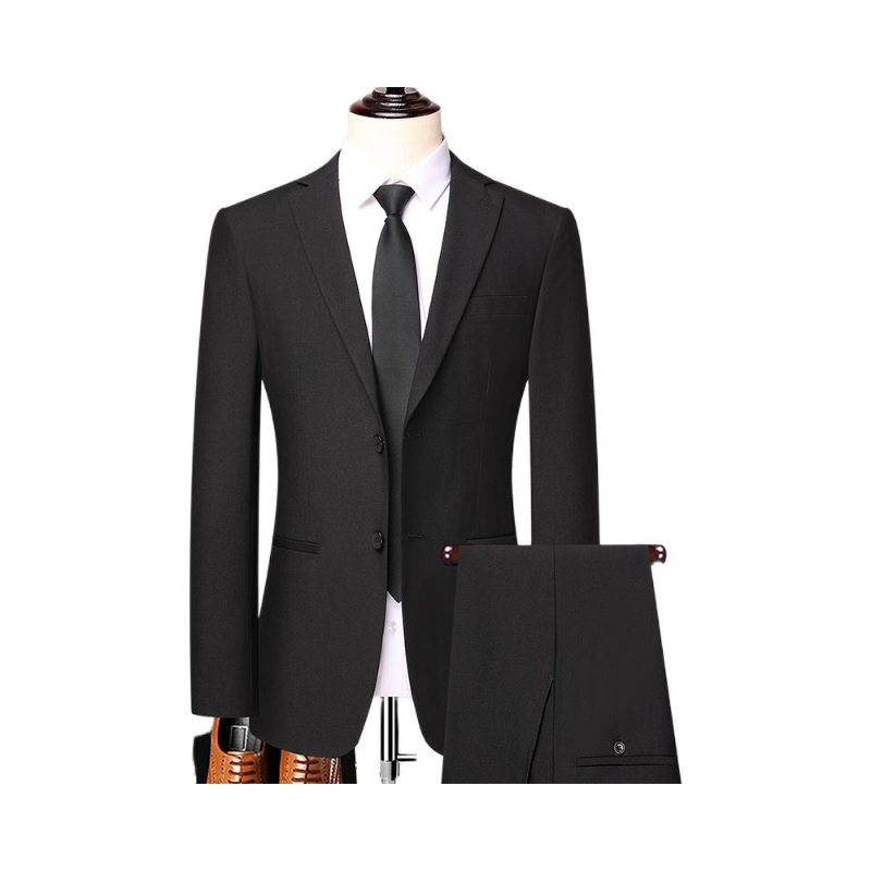 推荐商品：Romon/罗蒙 修身透气平驳领韩版西装 婚礼伴郎新郎 22TZ8981 黑/套装