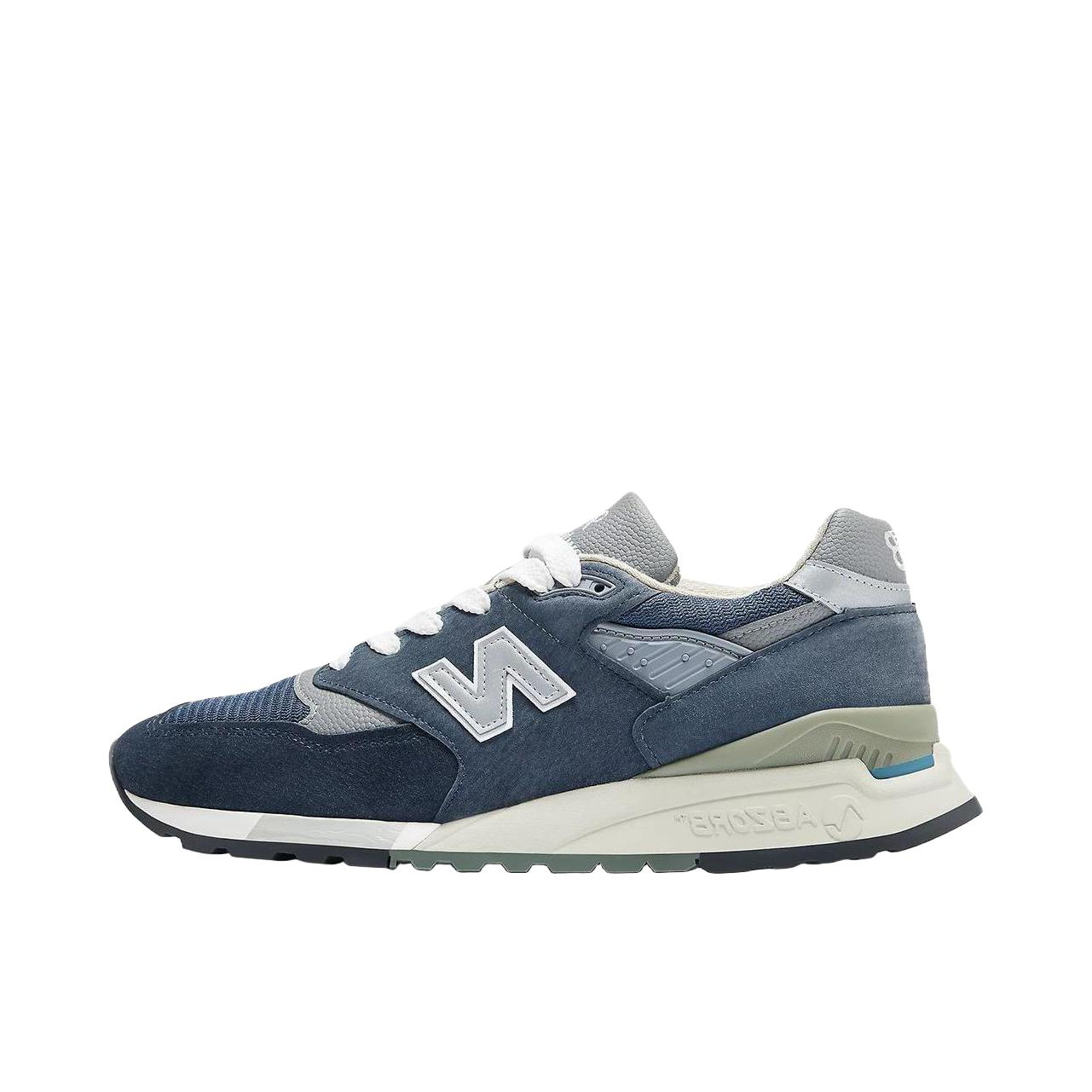 推荐商品：New Balance 998 跑鞋 复古慢跑织物网布舒适减震支撑低帮圆头 蓝色
