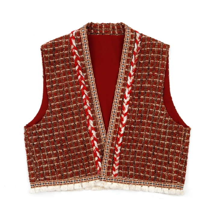 推荐商品：花朝记 赤灵 秋冬编织唐背子交窬裙汉服 女装 红/双层唐背心