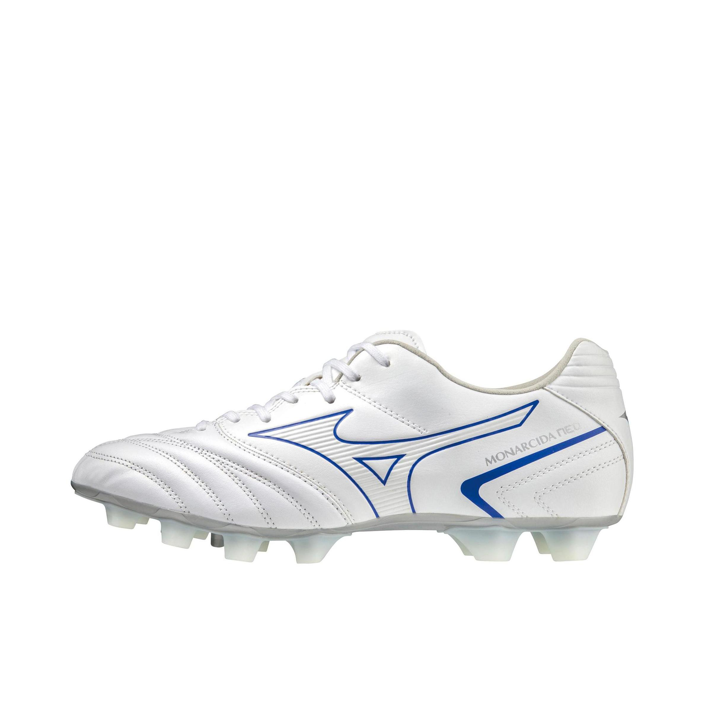 推荐商品：Mizuno/美津浓 Monarcida NEO 2 SW KL HG 防滑耐磨 轻便舒适 胶质 短钉 圆头 足球鞋 白色/蓝色