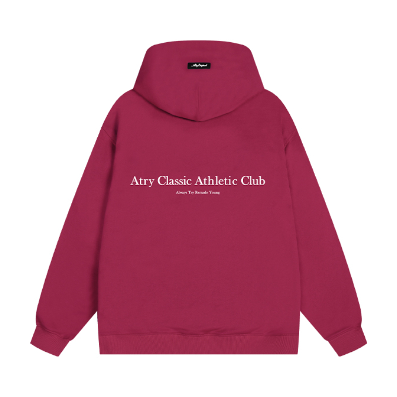 ATRY 字母标语系列刺绣花套头连帽长袖加绒卫衣 AY230490 玫红