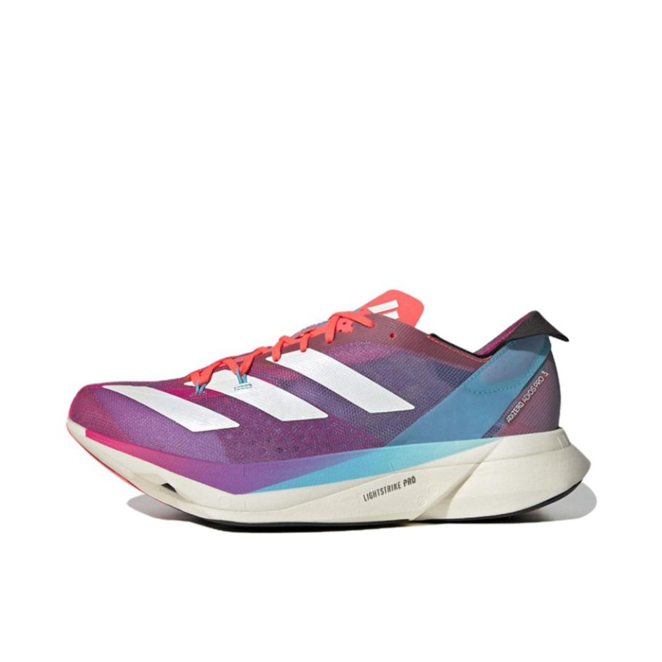 推荐商品：adidas Adizero Adios Pro 3 跑鞋 缓震织物马拉松圆头 紫色/蓝色