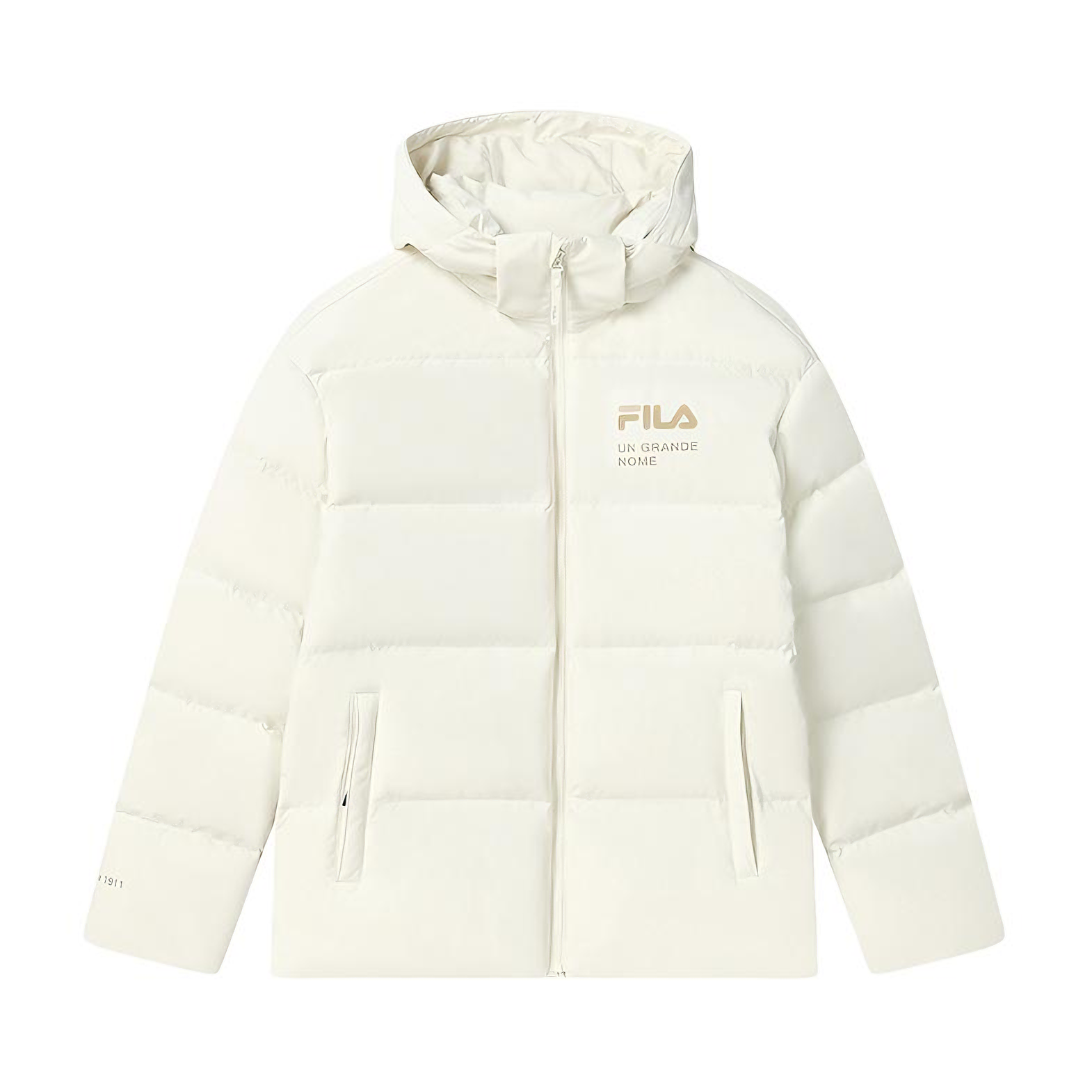【黄景瑜同款】FILA/斐乐 ORIGINALE WHITE LINE防风防寒加厚保暖短款可拆卸连帽羽绒服 F11U249902F F51U449902A 芦苇白
