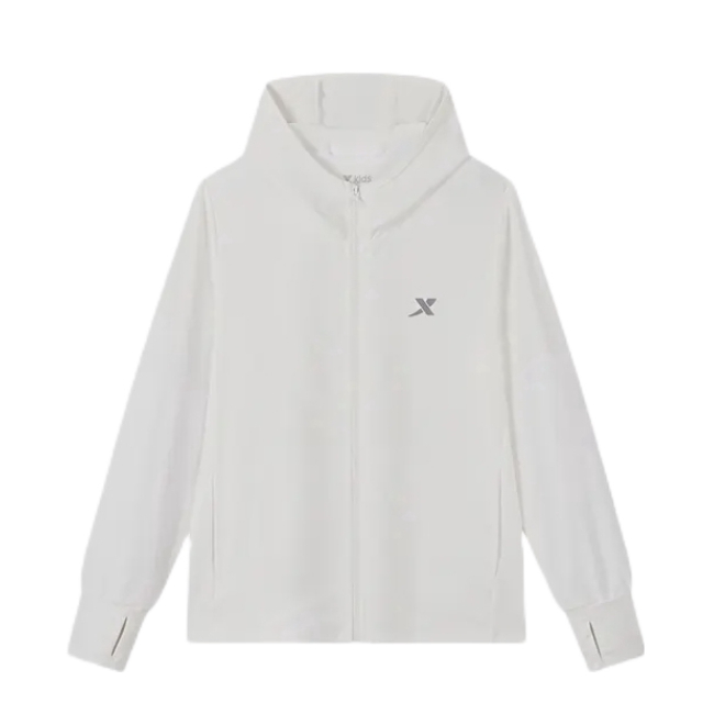 推荐商品：Xtep 童装  防紫外线凉感冰丝抗紫外线长袖连帽冰感小孩防晒衣 女童小中大童 677226149265 珍珠白