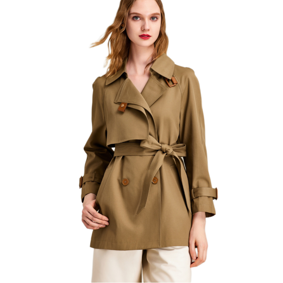 推荐商品：Havva  英伦风短款高级感风衣 女装 F3-1788 绿