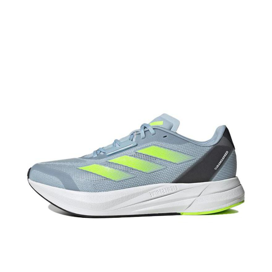 推荐商品：adidas Duramo Speed 跑鞋 减震回弹轻便防滑耐磨网面透气碳板备赛短跑稳定圆头 灰蓝/深灰/绿色