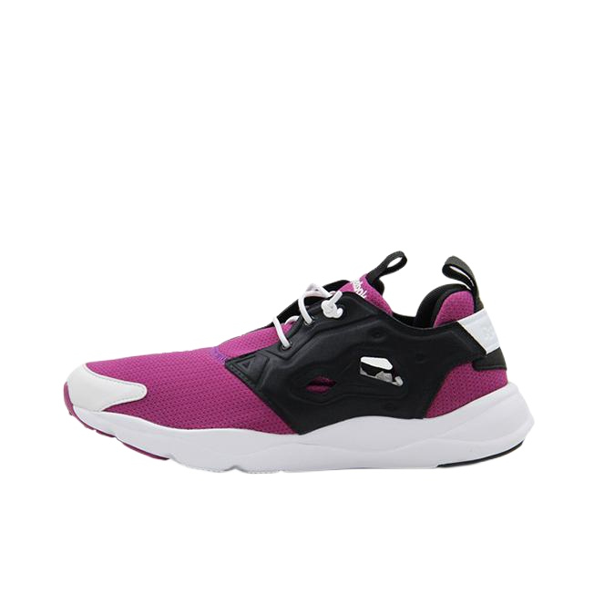 推荐商品：Reebok/锐步 Furylite 运动休闲鞋 防滑耐磨轻便减震舒适透气低帮合成革圆头网布包裹性 MediumOrchid/Black 玫红\黑