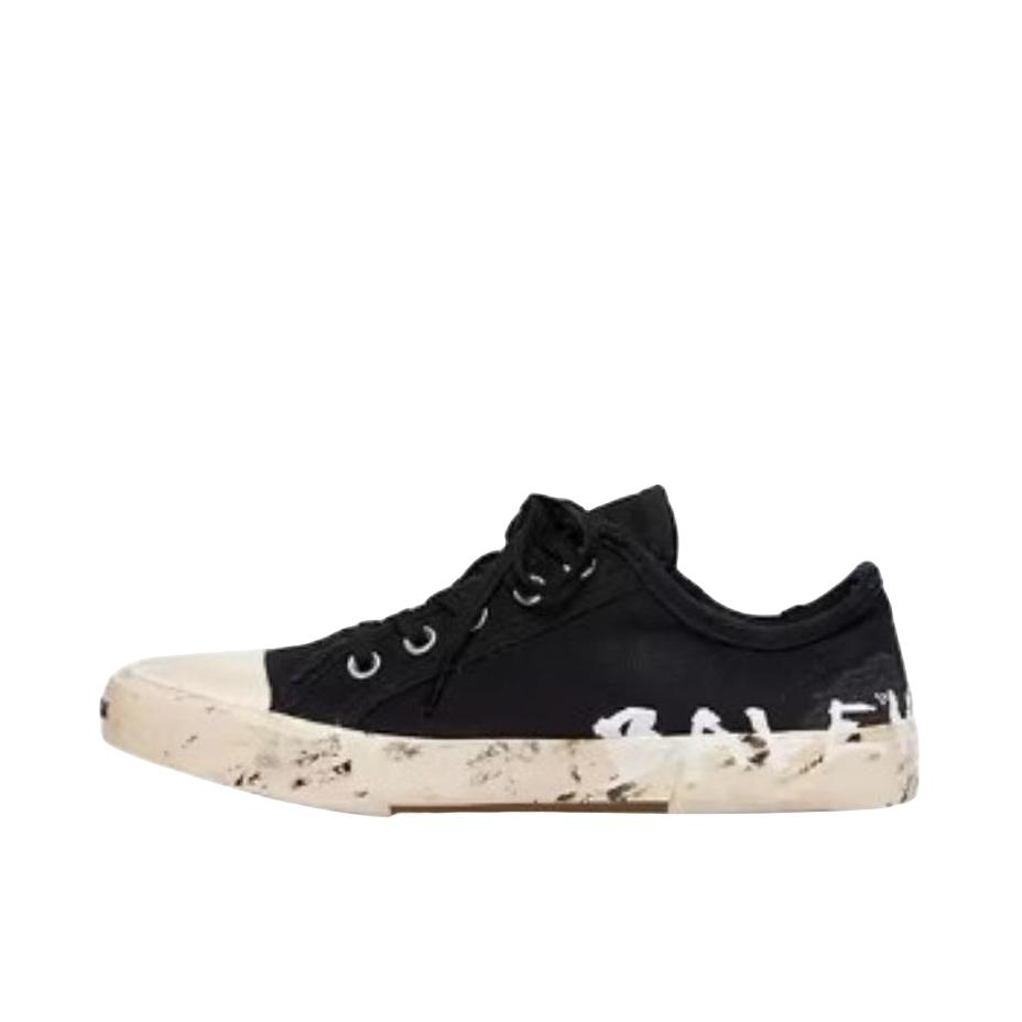 推荐商品：Balenciaga 巴黎世家 Paris 洗旧 圆头 棉布 耐磨 舒适简约 时尚 织物 板鞋 女款/黑色/米色
