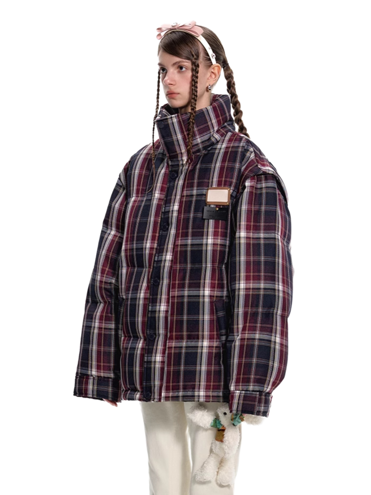 推荐商品：13DE MARZO AW23 格子刺绣可拆卸加厚立领羽绒服 男女同款 FR23D0485 黑