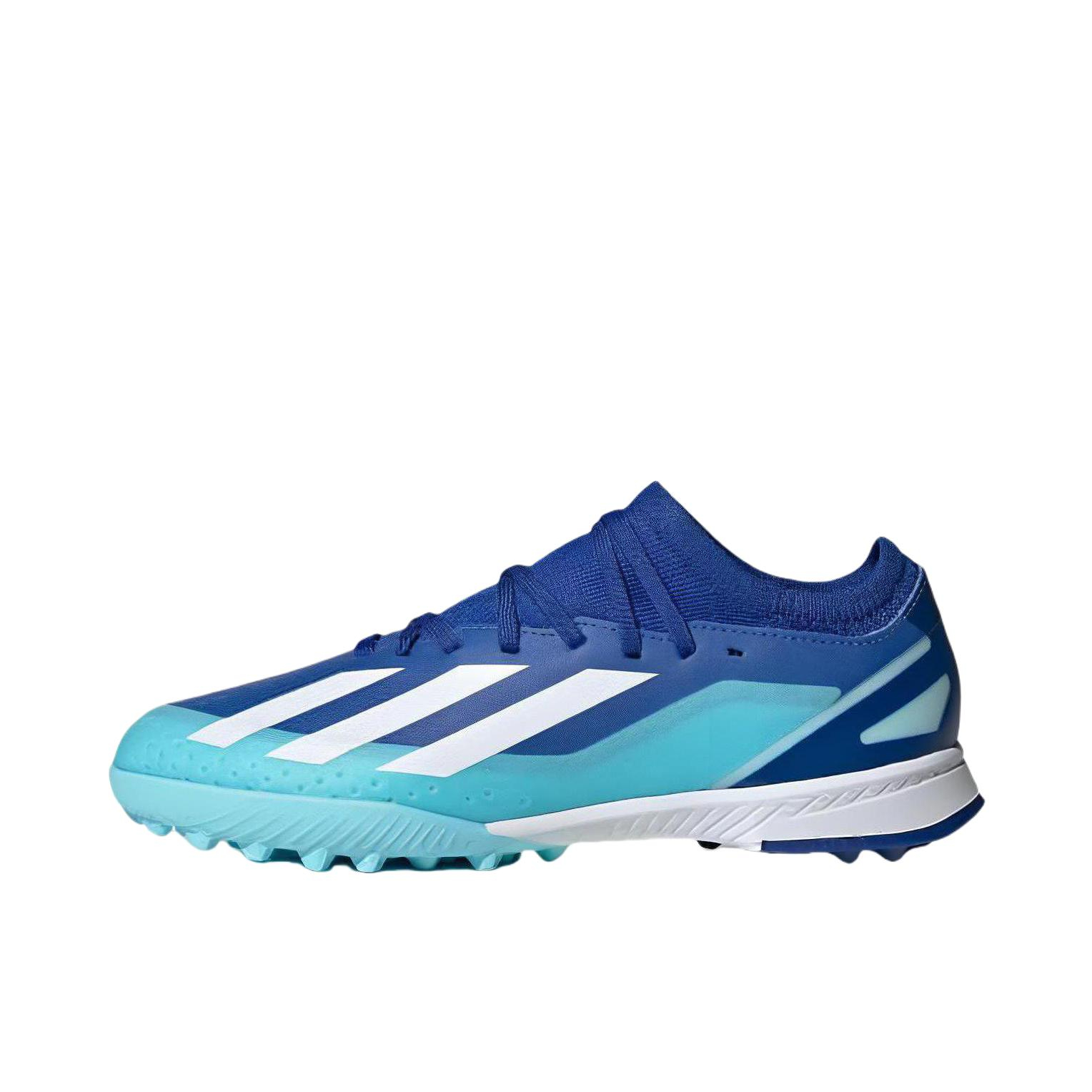 推荐商品：adidas x Crazyfast.3 TF 中端 胶质碎钉 硬人造草坪 圆头透气耐磨 足球鞋 深蓝/白色
