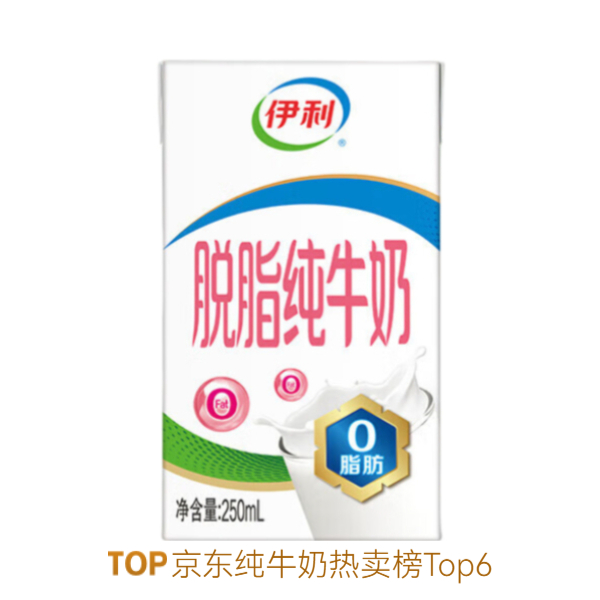 推荐商品：伊利 250ml 脱脂 纯牛奶 盒装