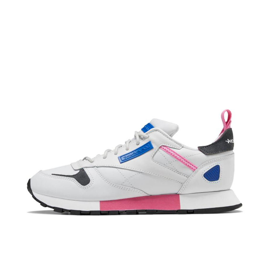 推荐商品：Reebok/锐步 Classic Leather 跑鞋 休闲复古减震回弹防滑耐磨低帮合成革织物轻便 白粉蓝/黑尾