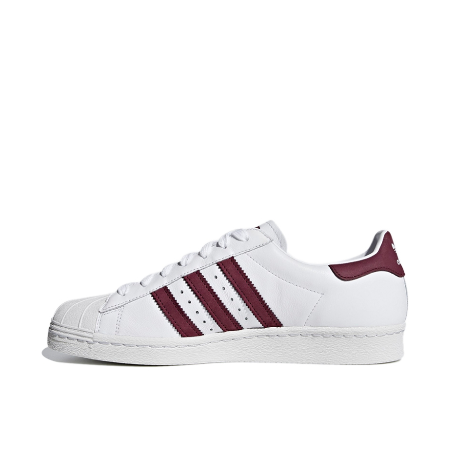 推荐商品：adidas Superstar 80s 板鞋 贝壳头复古防滑耐磨防水减震运动 Cloud White/Maroon 白色/酒红
