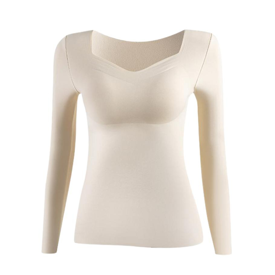 推荐商品：jiaoshu/蕉树 海鸥领绒感带胸垫长袖保暖内衣 女装 JS-6616 奶白