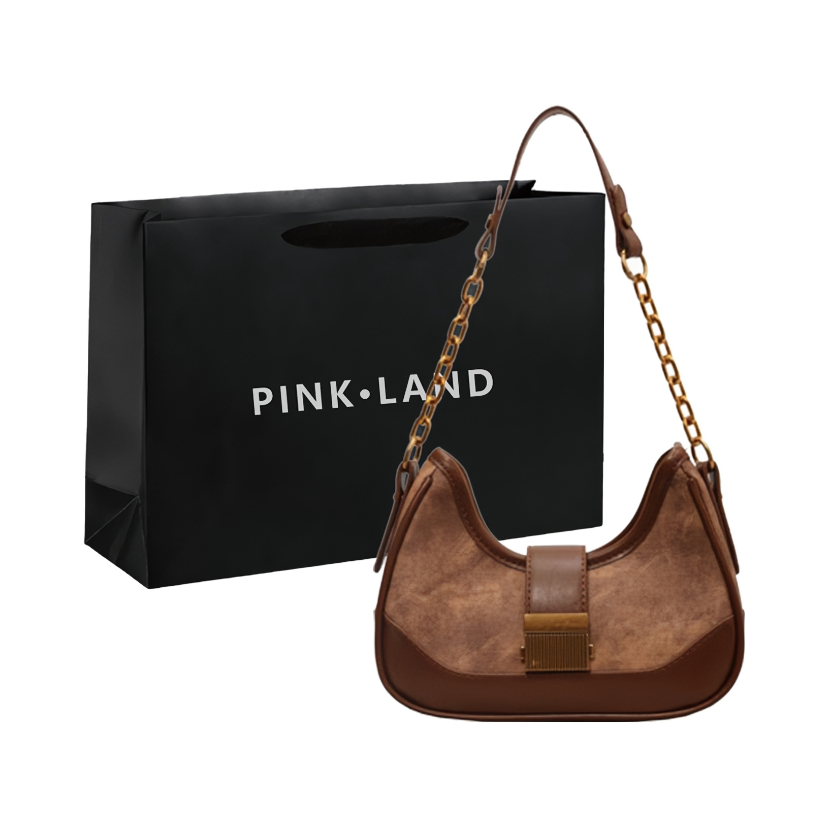 推荐商品：PINK·LAND 时尚百搭法式小众设计复古PU腋下包手提链条单肩包