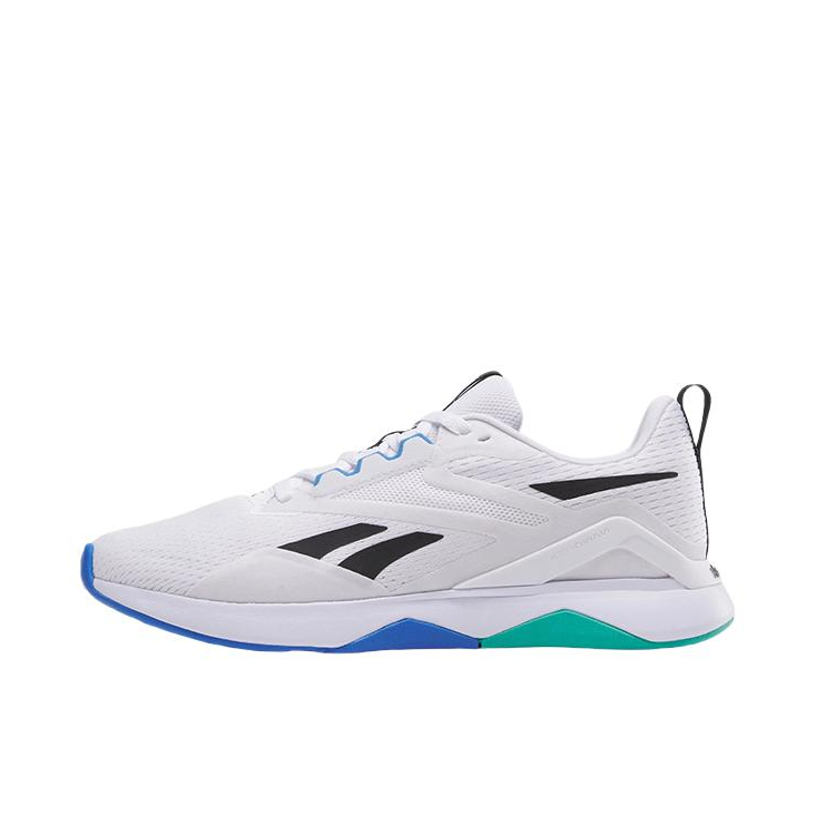 推荐商品：Reebok/锐步 NANOFLEX ADVENTURE TR 2系列 综合训练 轻便透气 室内健身 织物 防滑耐磨 舒适百搭 体能运动 训练鞋 白色/蓝色/黑色