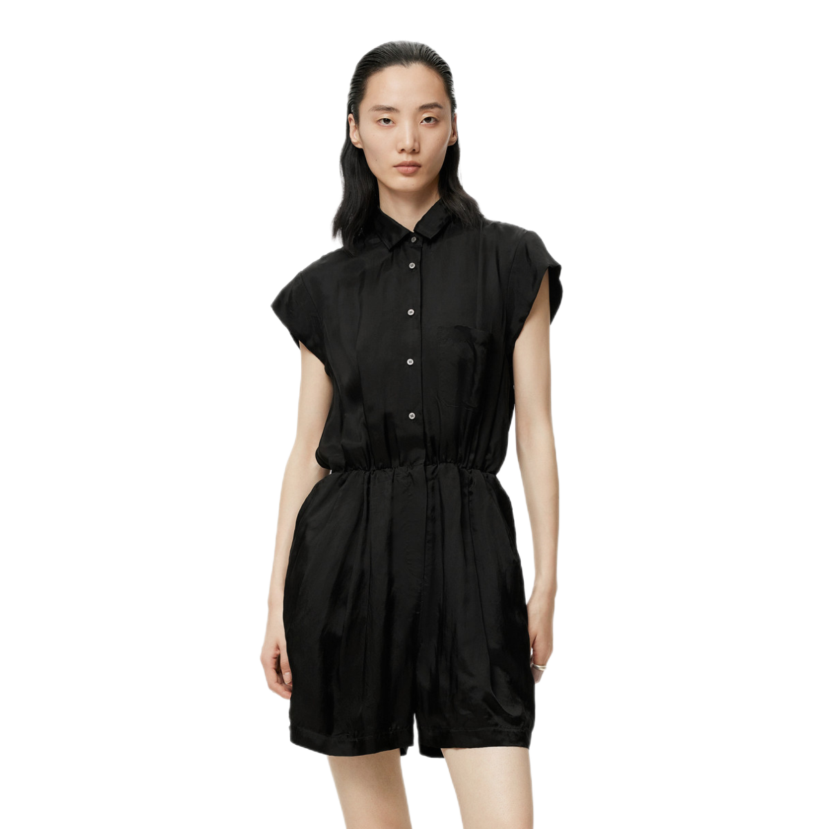 推荐商品：JNBY/江南布衣 无袖X型连体纽扣翻领短裤 女装 5N6F13120 黑
