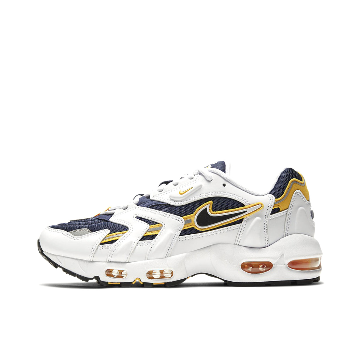 推荐商品：Nike Air Max 96 II XX 跑鞋 减震防滑舒适耐磨网布透气缓震气垫复古包裹性支撑合成革织物训练 Goldenrod 白色/藏蓝/金黄