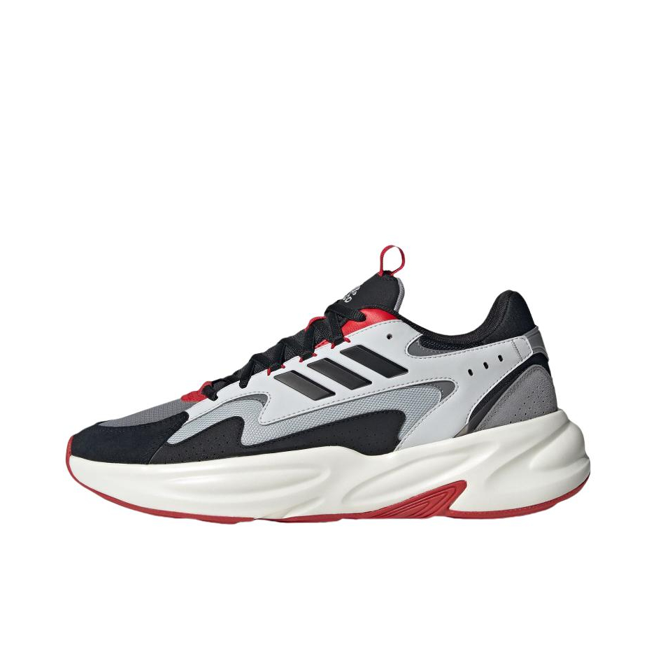 推荐商品：adidas Ozwave 厚底 增高 美观 系带 防水 轻运动 复古 老爹鞋 灰色/浅猩红/黑色