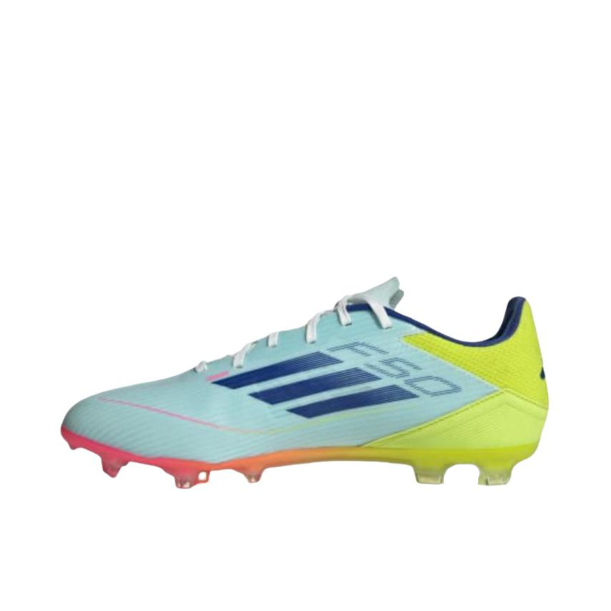 推荐商品：adidas F50 LEAGUE MG/FG 中端 胶质混钉 硬天然草场 防滑耐磨 足球鞋 近蓝色/半透明蓝/半日光黄  