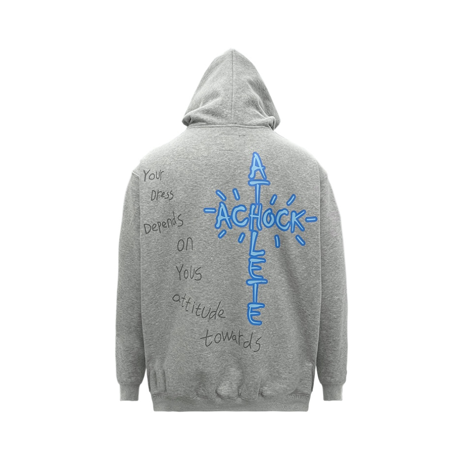 A chock 英文正反印花宽松连帽加绒卫衣 男女同款